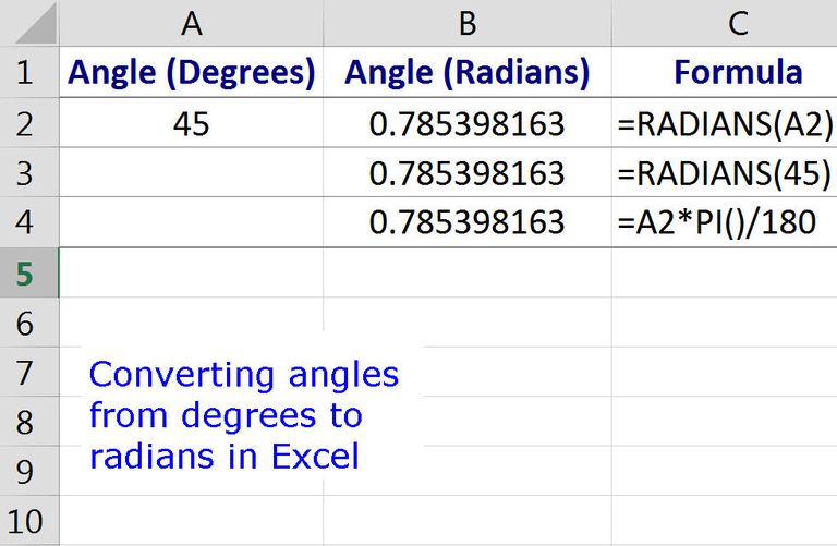 Excelで角度をラジアンに変換する