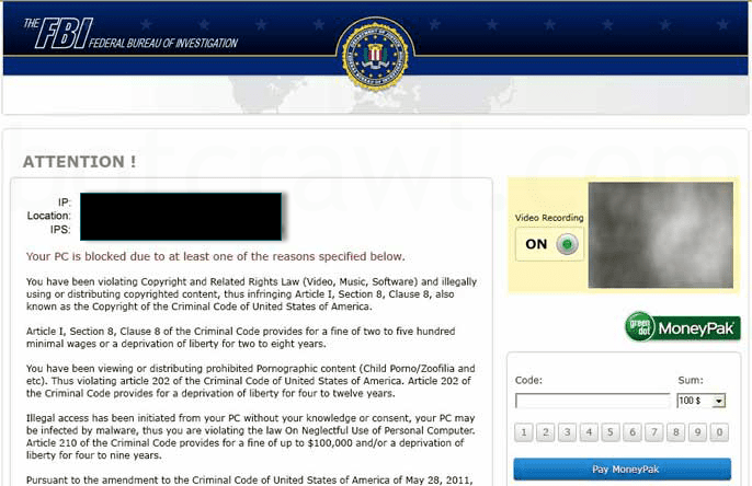 FBI Virüs Uyarısı Mesajı