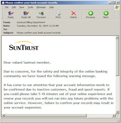 SunTrust email phishing