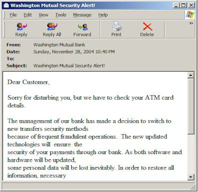 Email e phishing e Bankës Washington Mutual Bank