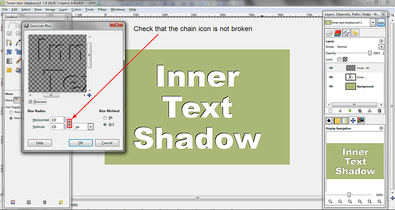 GIMPで内部テキストの影を追加する方法