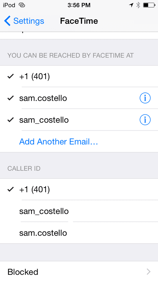 Face time address and caller ID