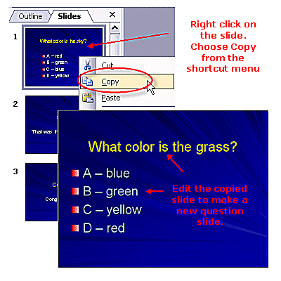 複数の選択肢のクイズのpowerpointテンプレートを変更する